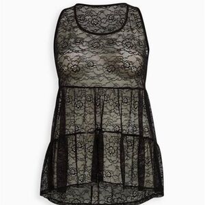 TORRID Sheer Lace Crew Neck Tiered Babydoll Tunic Tank NWT